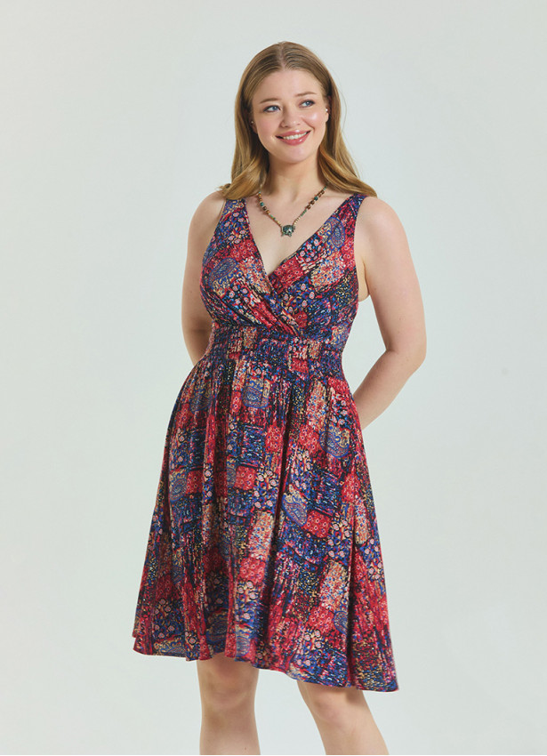V Neck Robe Red Plus Size Dress 4588
